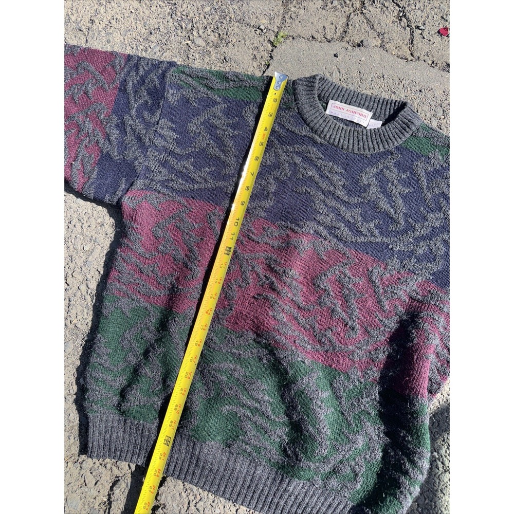 J Ashford Sweater L Italian Wool Men's Blue Black, Grey, Maroon, Long‎ Sleeve